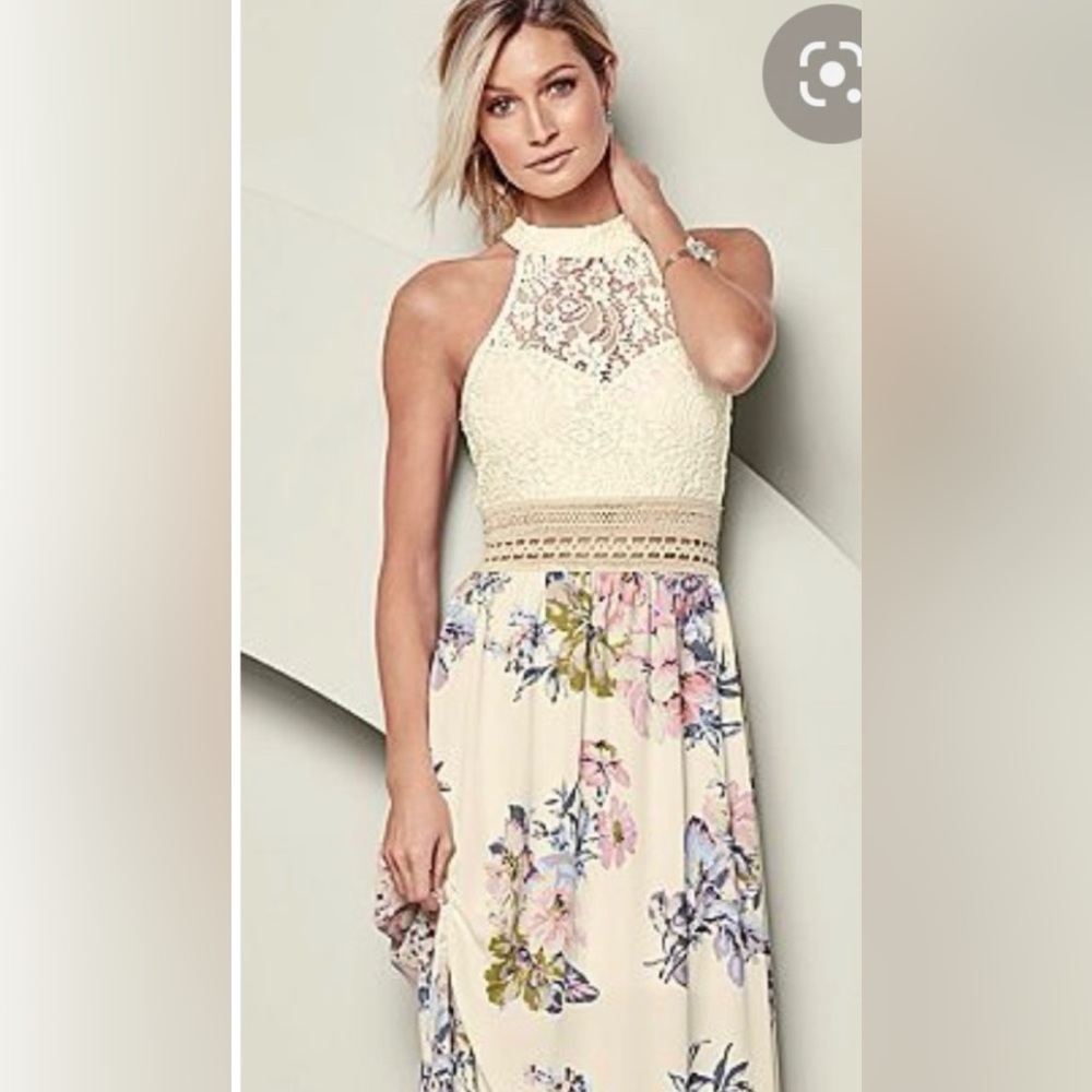 Size 6 maxi dress with lace neckline